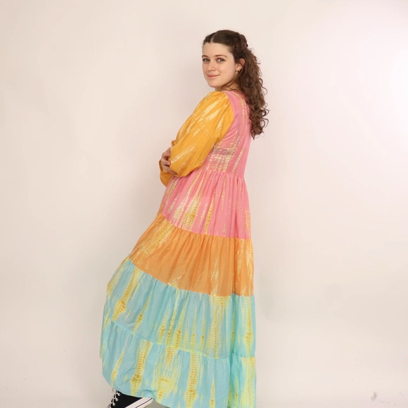 Anthropologie Dresses & Skirts - Anthropologie Pink, Yellow & Light Blue Tiered Maxi Dress
